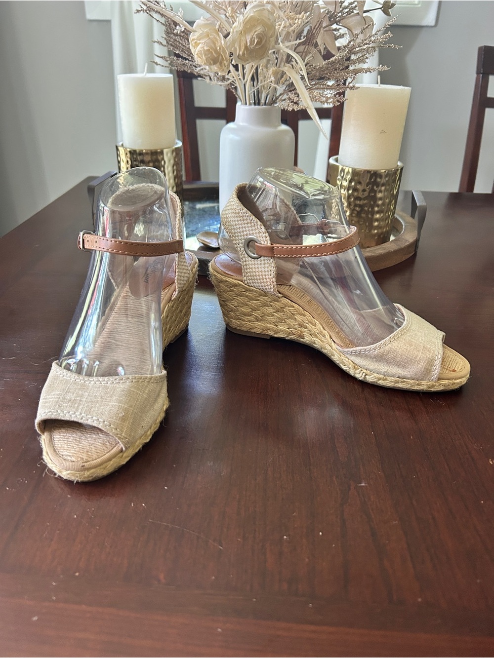 Women's Golden Beige Espadrille Wedge Sandals